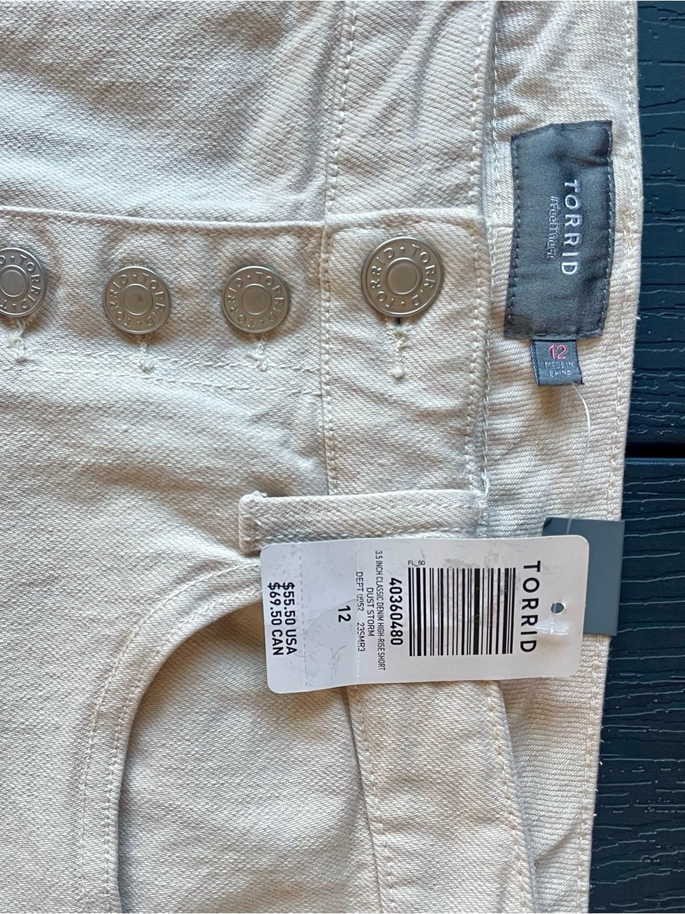 NEW Torrid 3.5” Classic Denim High-Rise Shorts Size 12 Ivory Button Fly Raw Hem - Picture 3 of 12
